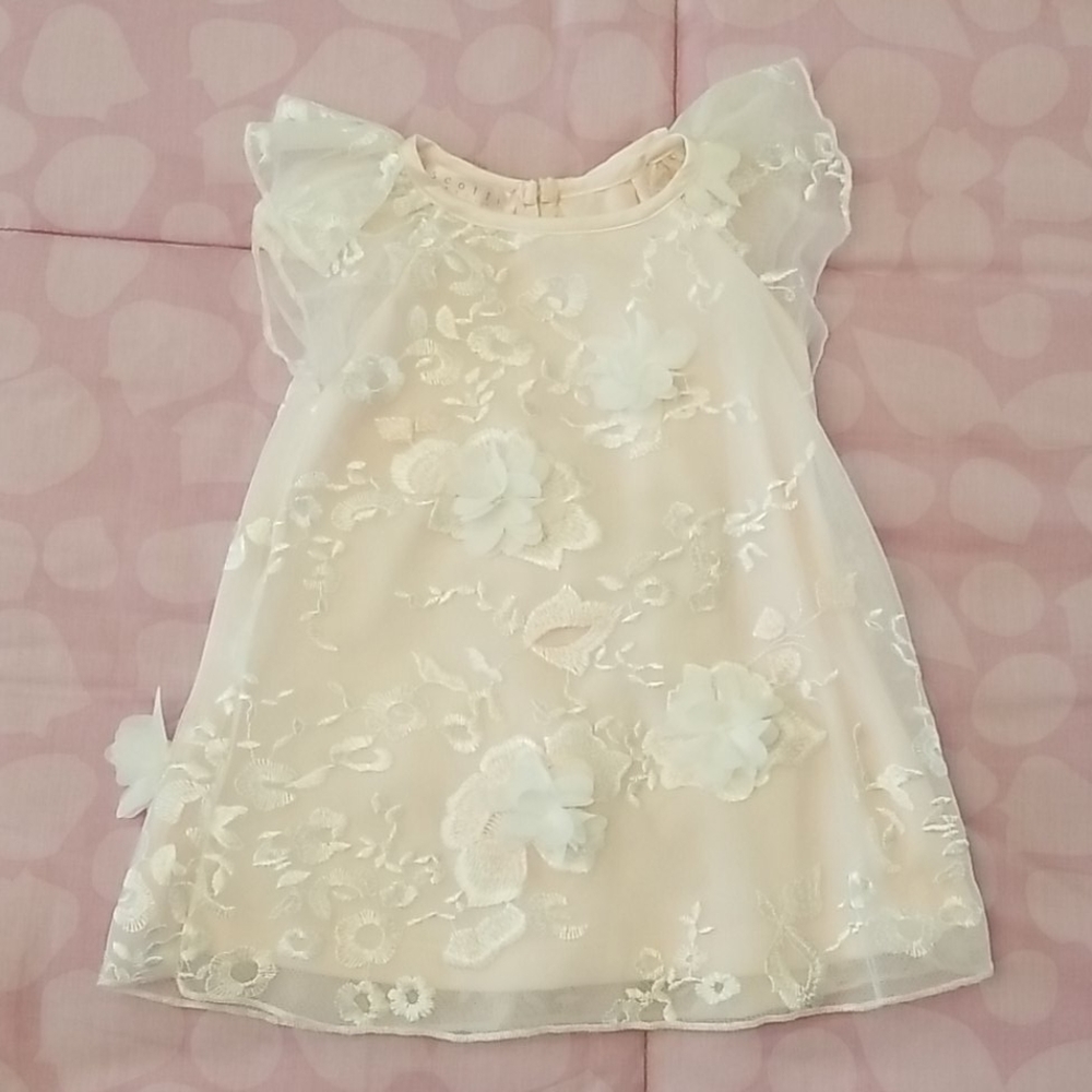 NWT Biscotti Pnk Floral Flutter Sleeve Dress w/Bow